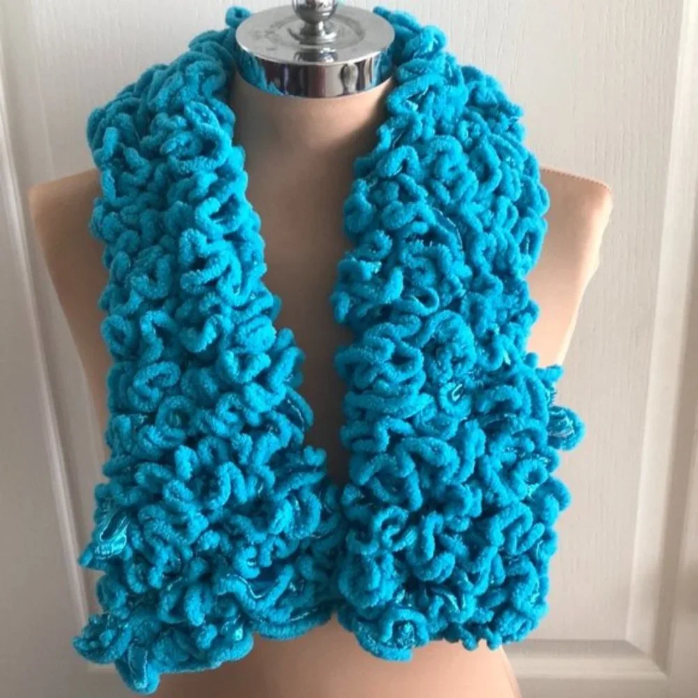 Super soft handmade knitted scarf warmer blue new